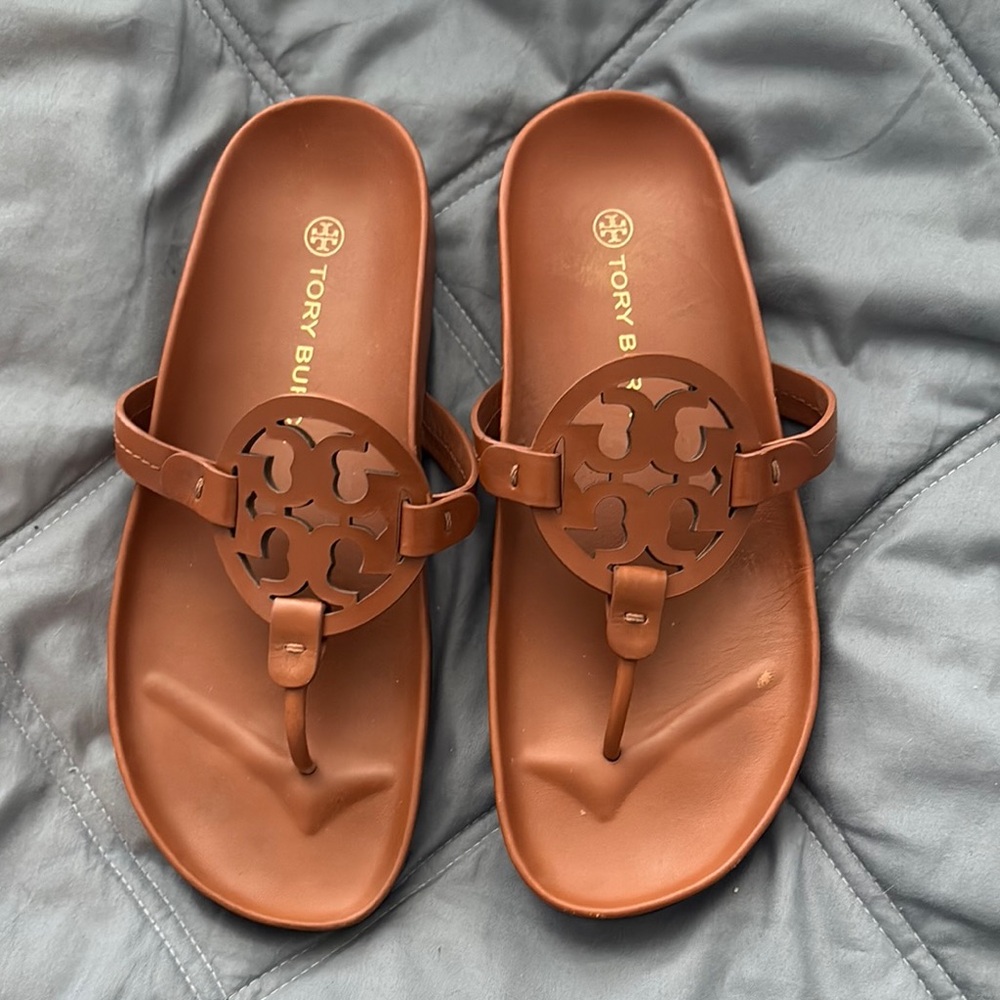 Tory Burch Miller Cloud Cognac Leather Sandals Excellent condition